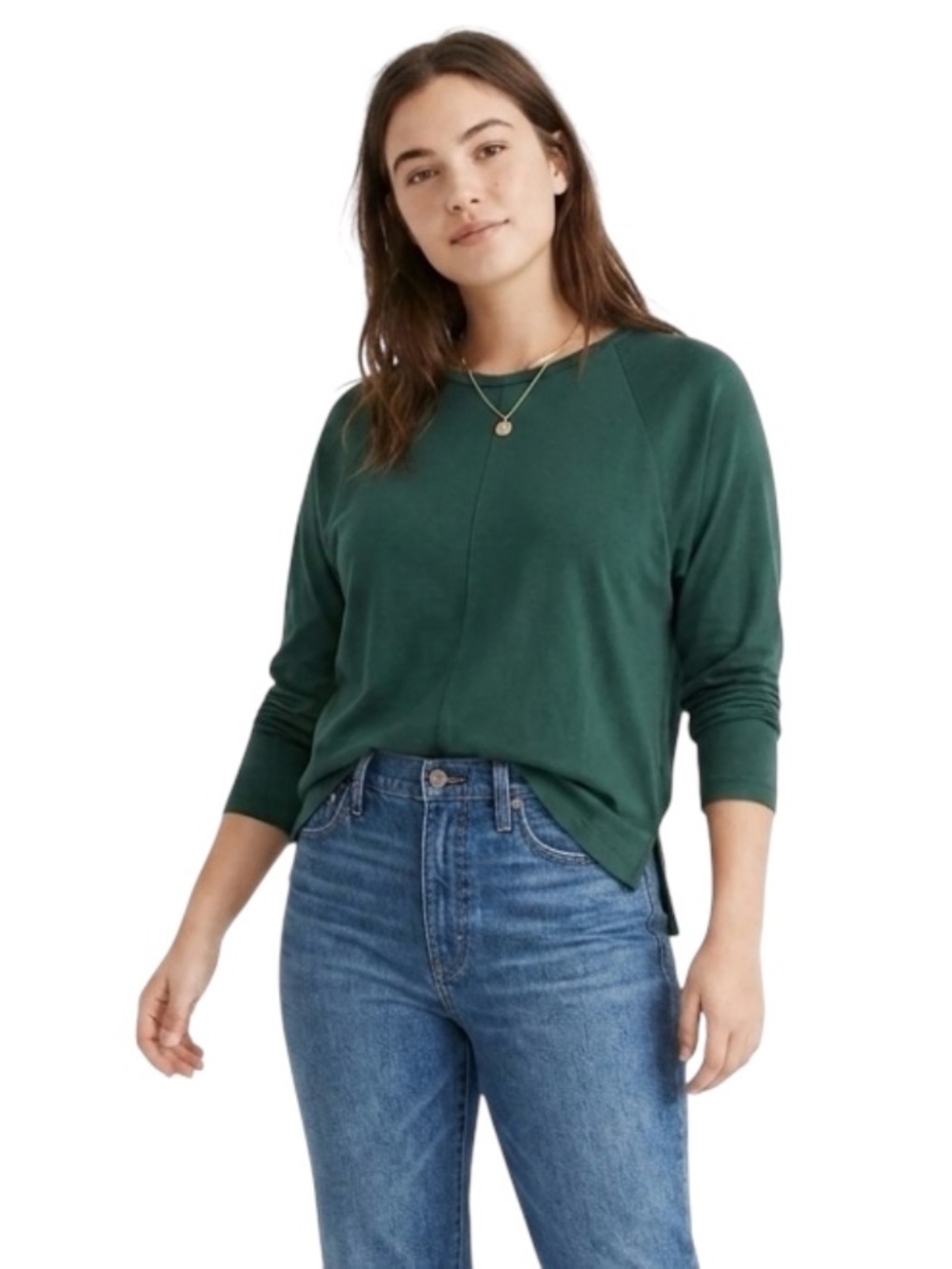 Madewell Long Sleeve Raglan Tee XS Green Quiet Luxury Coastal Casual Modern Chic